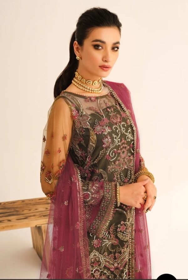 BAROQUE 3PC STITCHED EMBROIDERED NET UF-231 - Image 2