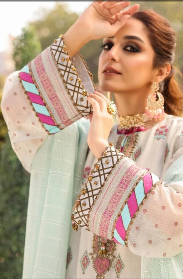 Alkaramstudio 3PC STITCHED 4 Pc Embroidered Cotton Net Suit With Sequence Dupatta - Image 2