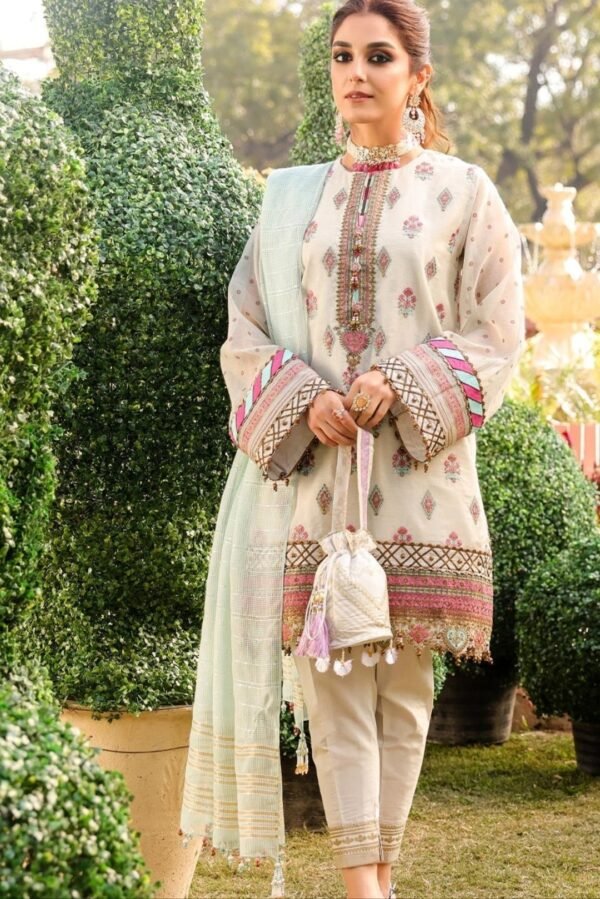 Alkaramstudio 3PC STITCHED 4 Pc Embroidered Cotton Net Suit With Sequence Dupatta