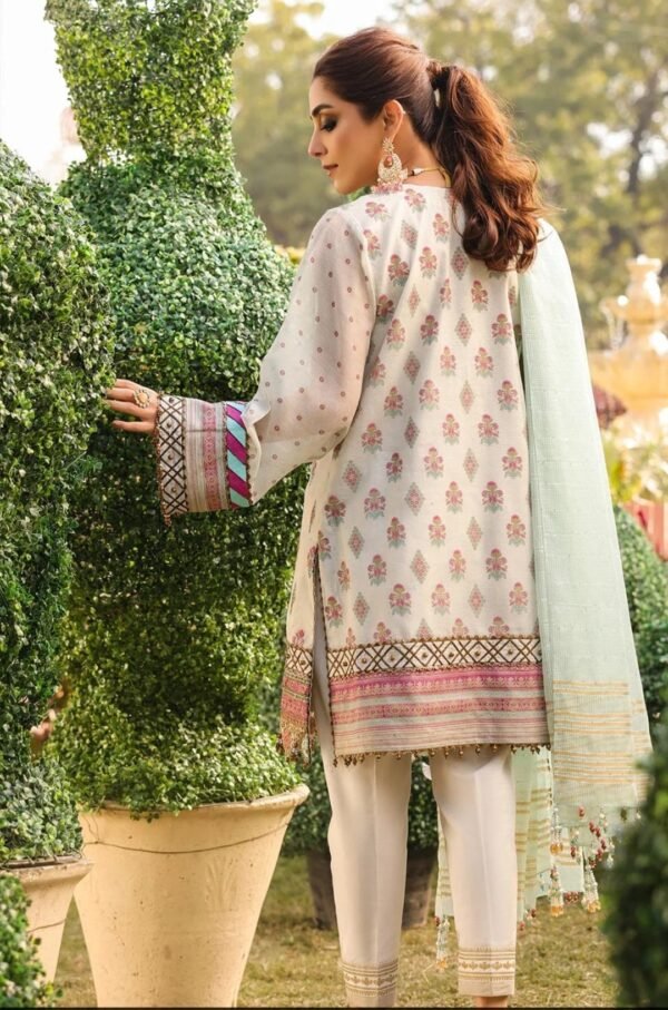Alkaramstudio 3PC STITCHED 4 Pc Embroidered Cotton Net Suit With Sequence Dupatta - Image 3