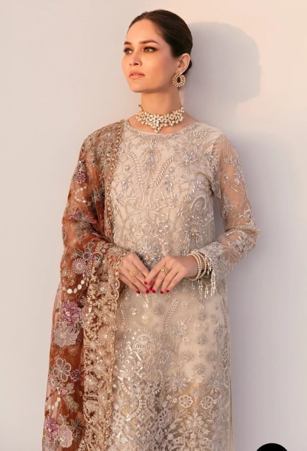 BAROQUE 3PC STITCHED EMBROIDERED NET CH11-03 - Image 6