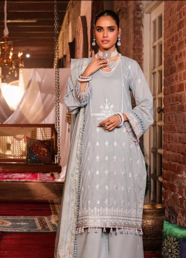 Alkaramstudio 3PC STITCHED Embroidered Lawn Suit With Poly Lawn Dupatta