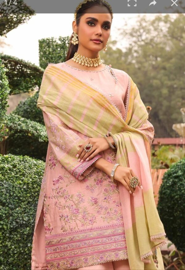 Alkaramstudio Stitched 3 Pc Embroidered Yarn Dyed Suit With Yarn Dyed Dupatta - Image 2