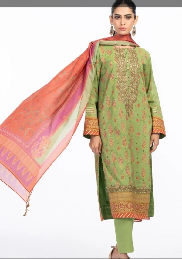 Alkaramstudio Stitched 3 Pc Embroidered Cotton Silk Suit With Silk Dupatta
