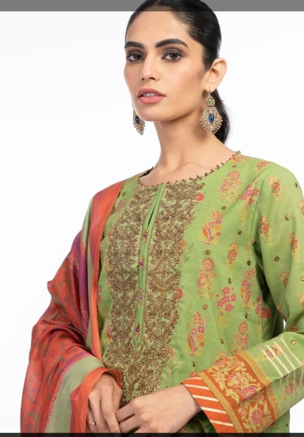 Alkaramstudio Stitched 3 Pc Embroidered Cotton Silk Suit With Silk Dupatta - Image 2