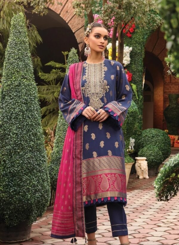 Alkaramstudio Stitched 3 Pc Embroidered Jacquard Suit With Poly Chiffon Dupatta