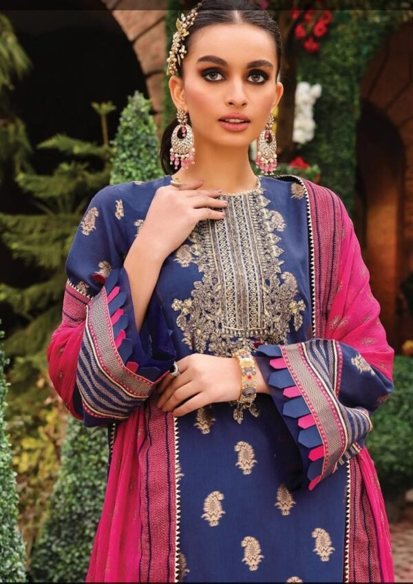 Alkaramstudio Stitched 3 Pc Embroidered Jacquard Suit With Poly Chiffon Dupatta - Image 2