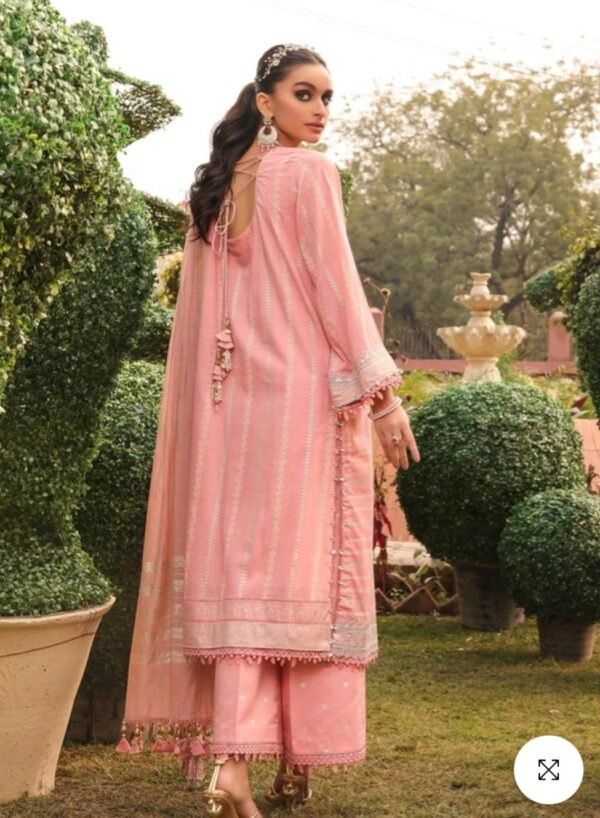 Alkaramstudio Stitched 3 Pc Embroidered Two Way Slub Suit With Yarn Dyed Dupatta - Image 3