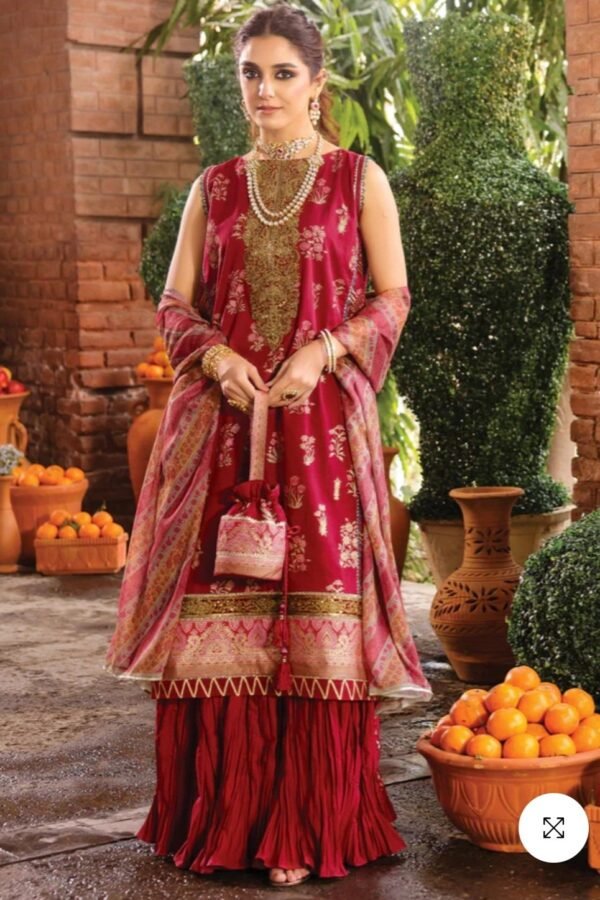 Alkaramstudio Stitched 3 Pc Embroidered Dobby Suit With Organza Net Dupatta
