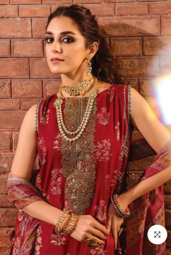 Alkaramstudio Stitched 3 Pc Embroidered Dobby Suit With Organza Net Dupatta - Image 2