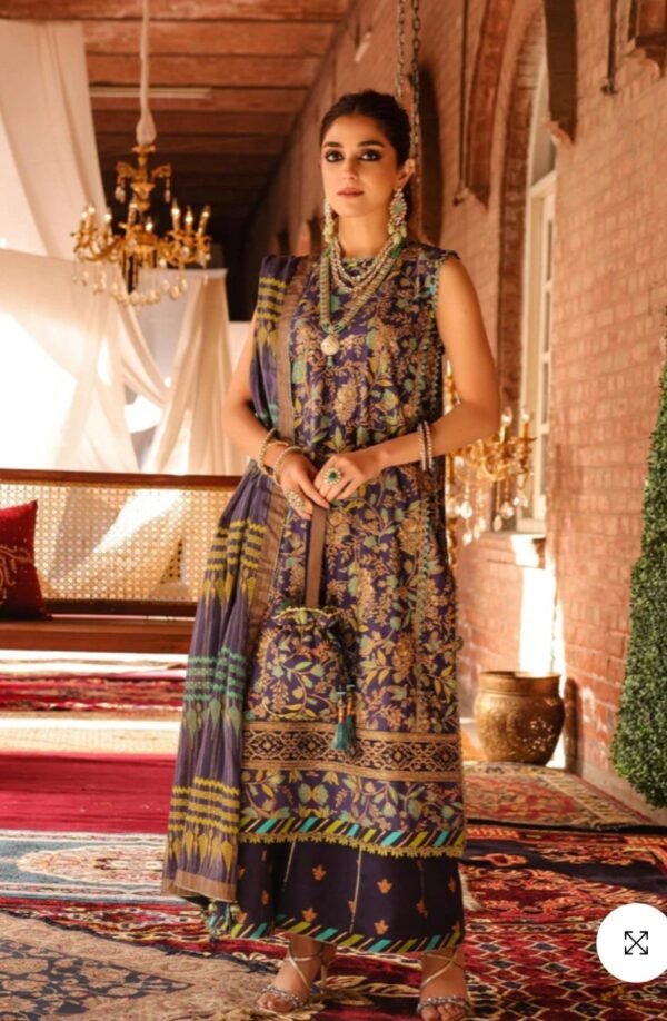 Alkaramstudio Stitched 3 Pc Embroidered One Way Slub Suit With Tarkashi Zari Lawn Dupatta