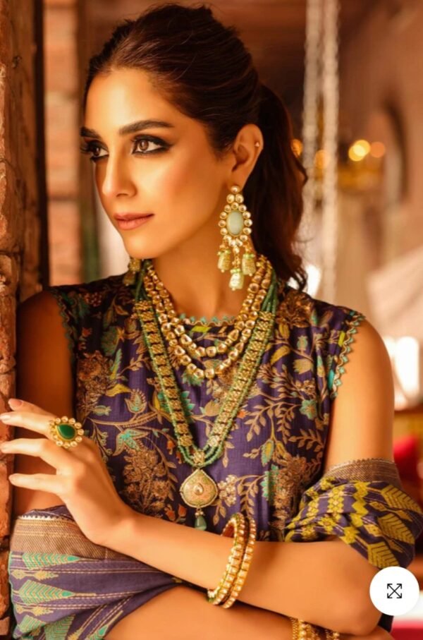 Alkaramstudio Stitched 3 Pc Embroidered One Way Slub Suit With Tarkashi Zari Lawn Dupatta - Image 2