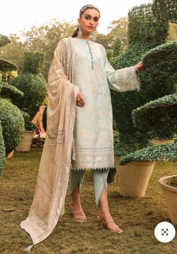 Alkaramstudio Stitched 3 Pc Embroidered Jacquard Suit With Poly Chiffon Dupatta
