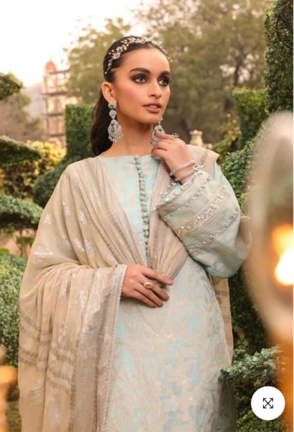 Alkaramstudio Stitched 3 Pc Embroidered Jacquard Suit With Poly Chiffon Dupatta - Image 2