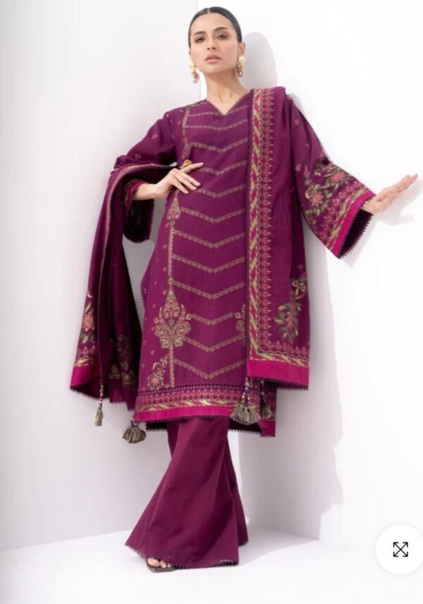 Alkaramstudio Stitched 3 Pc Printed Jacquard Suit With Jacquard Dupatta