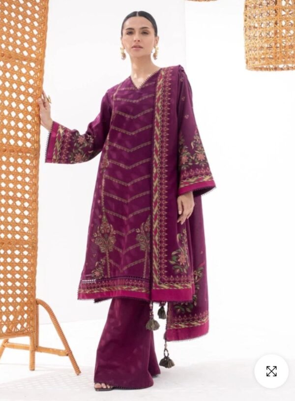 Alkaramstudio Stitched 3 Pc Printed Jacquard Suit With Jacquard Dupatta - Image 2