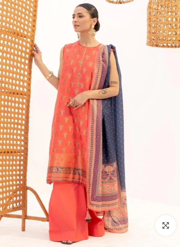 Alkaramstudio Stitched 3 Pc Printed Jacquard Suit With Mesuri Dupatta