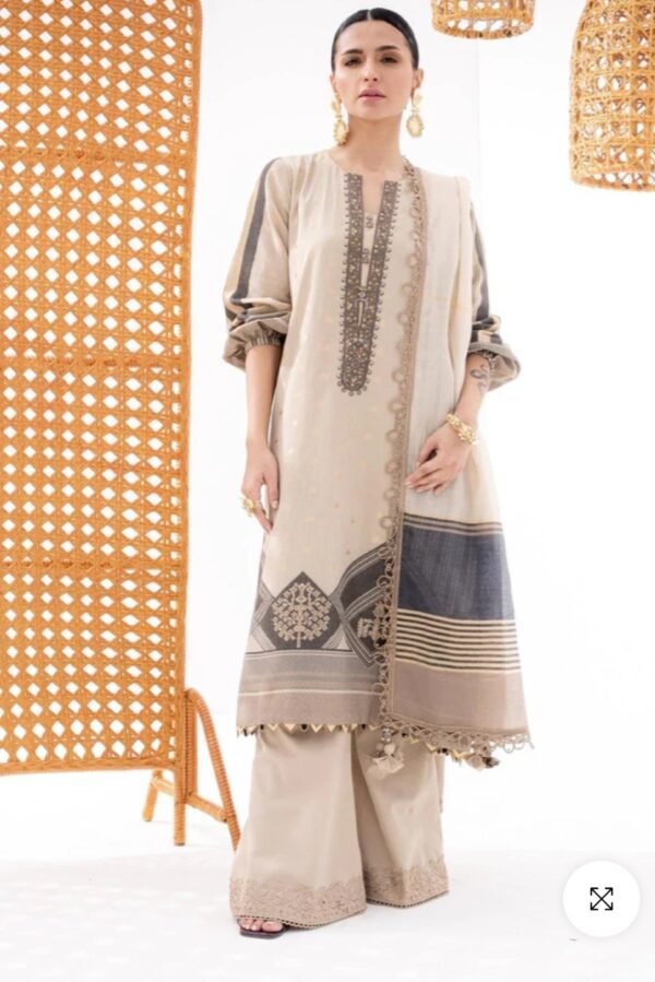 Alkaramstudio Stitched 3 Pc Embroidered Jacquard Suit With Fancy Dupatta