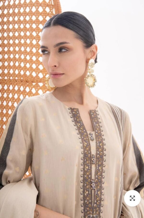 Alkaramstudio Stitched 3 Pc Embroidered Jacquard Suit With Fancy Dupatta - Image 3