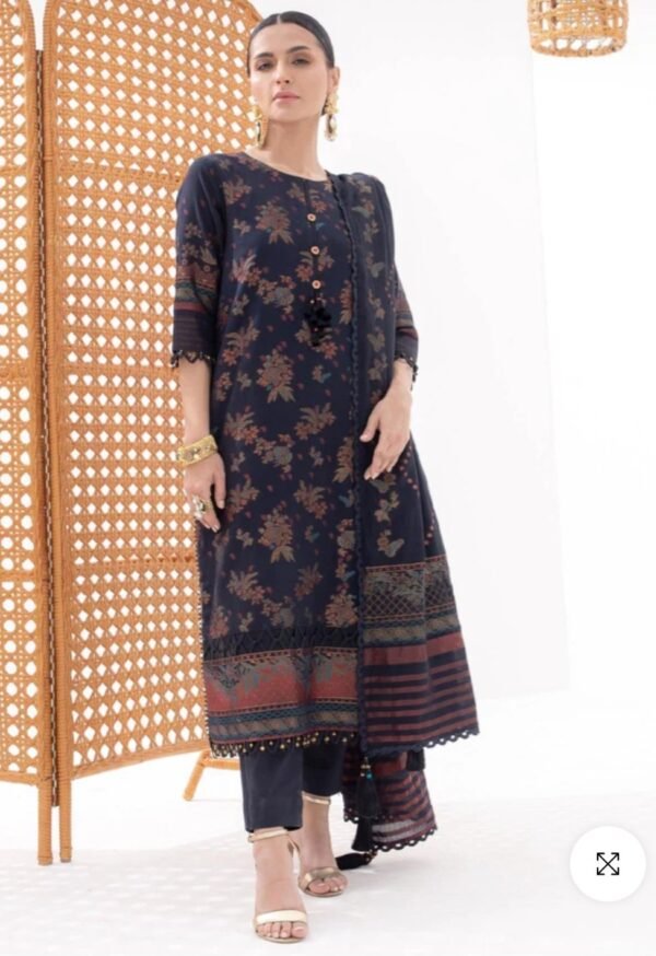 Alkaramstudio Stitched 3 Pc Printed Jacquard Suit With Jacquard Dupatta