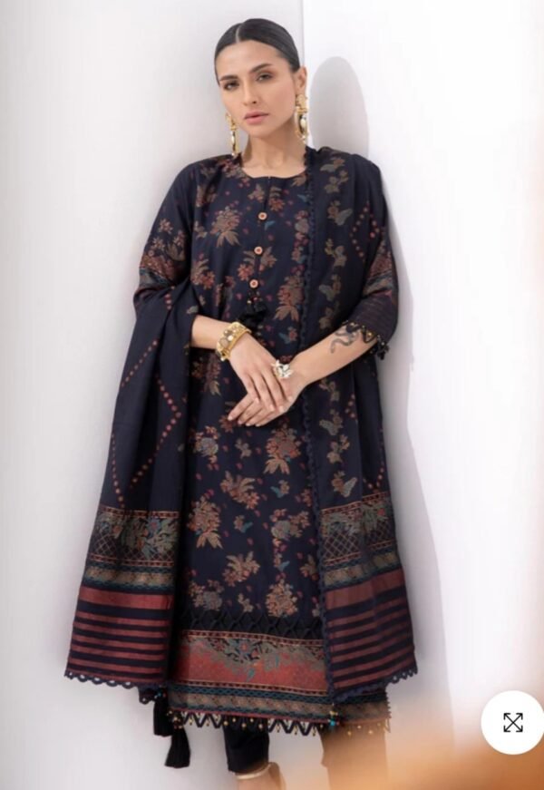 Alkaramstudio Stitched 3 Pc Printed Jacquard Suit With Jacquard Dupatta - Image 2