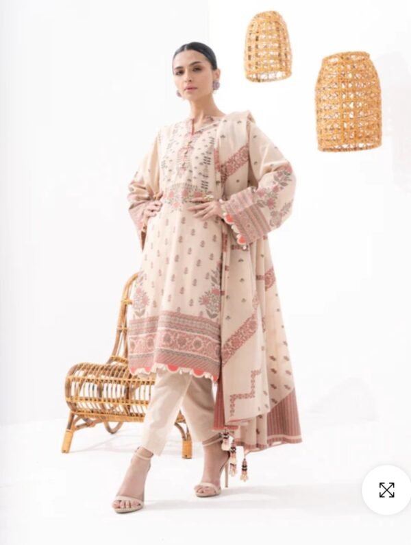 Alkaramstudio Stitched 3 Pc Printed Jacquard Suit With Jacquard Dupatta - Image 2