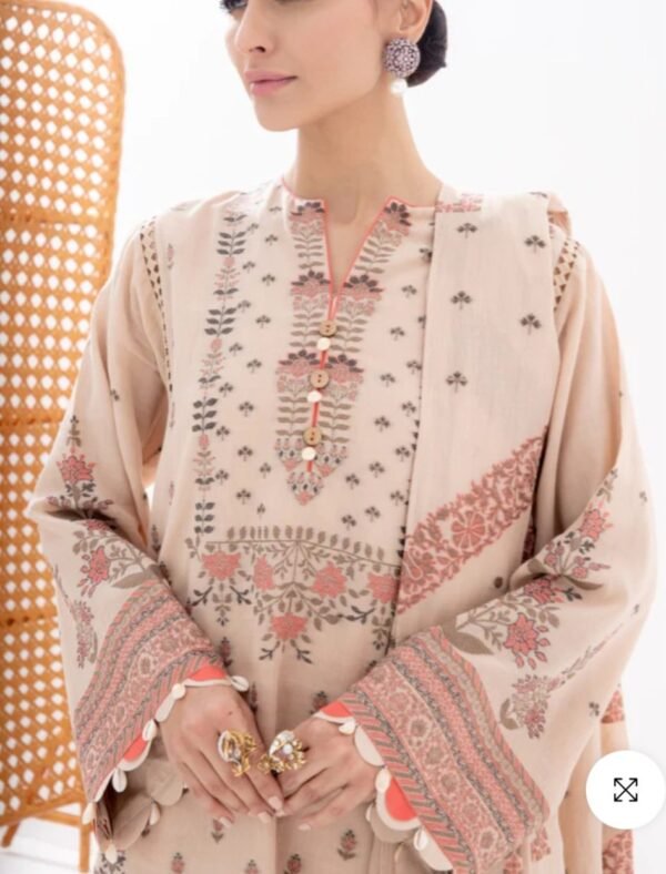 Alkaramstudio Stitched 3 Pc Printed Jacquard Suit With Jacquard Dupatta