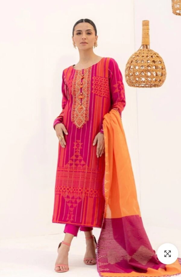 Alkaramstudio Stitched 3 Pc Embroidered Jacquard Suit With Fancy Dupatta