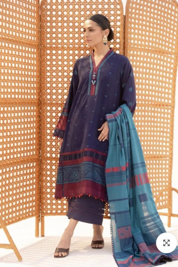 Alkaramstudio Stitched 3 Pc Printed Jacquard Suit With Jacquard Dupatta