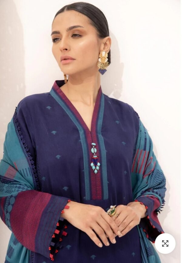 Alkaramstudio Stitched 3 Pc Printed Jacquard Suit With Jacquard Dupatta - Image 2
