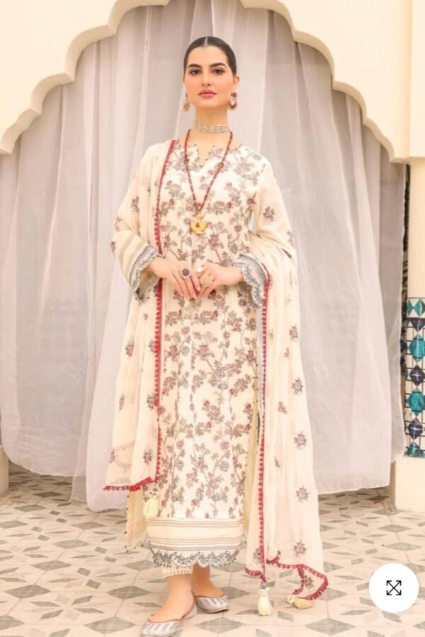 Alkaramstudio Stitched 3 Pc Embroidered Lawn Suit With Chiffon Dyed Dupatta