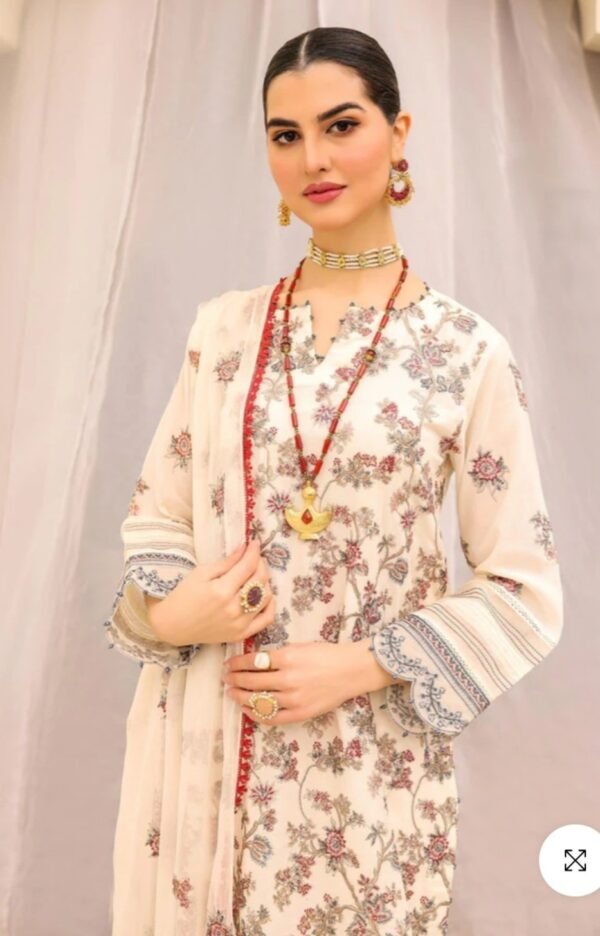 Alkaramstudio Stitched 3 Pc Embroidered Lawn Suit With Chiffon Dyed Dupatta - Image 2