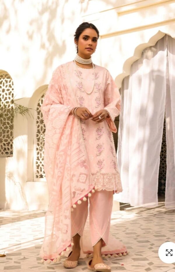 Alkaramstudio Stitched 3 Pc Embroidered Lawn Suit With Organza Burnout Dupatta