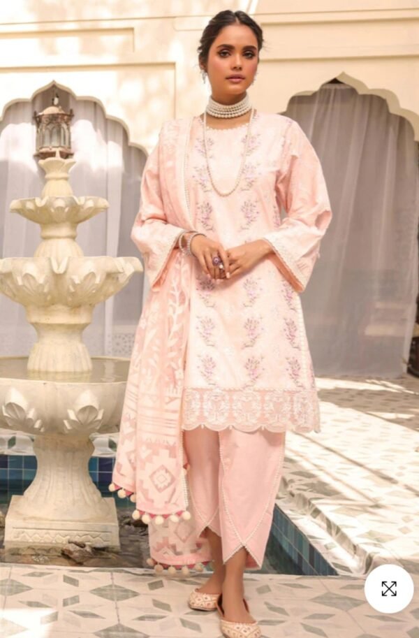 Alkaramstudio Stitched 3 Pc Embroidered Lawn Suit With Organza Burnout Dupatta - Image 2