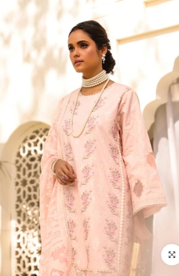 Alkaramstudio Stitched 3 Pc Embroidered Lawn Suit With Organza Burnout Dupatta - Image 3