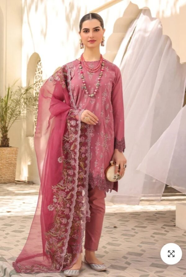 Alkaramstudio Stitched 3 Pc Embroidered Lawn Suit With Organza Dupatta - Image 2