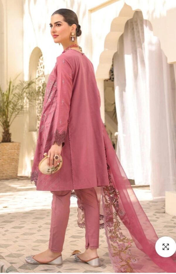Alkaramstudio Stitched 3 Pc Embroidered Lawn Suit With Organza Dupatta - Image 4