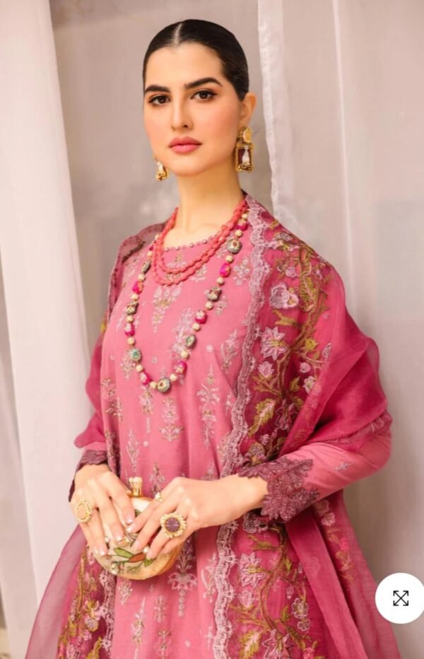 Alkaramstudio Stitched 3 Pc Embroidered Lawn Suit With Organza Dupatta - Image 3