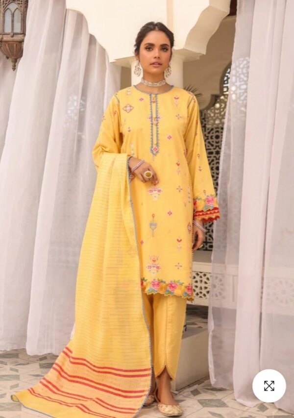 Alkaramstudio Stitched 3 Pc Embroidered Lawn Suit With Jacquard Dupatta