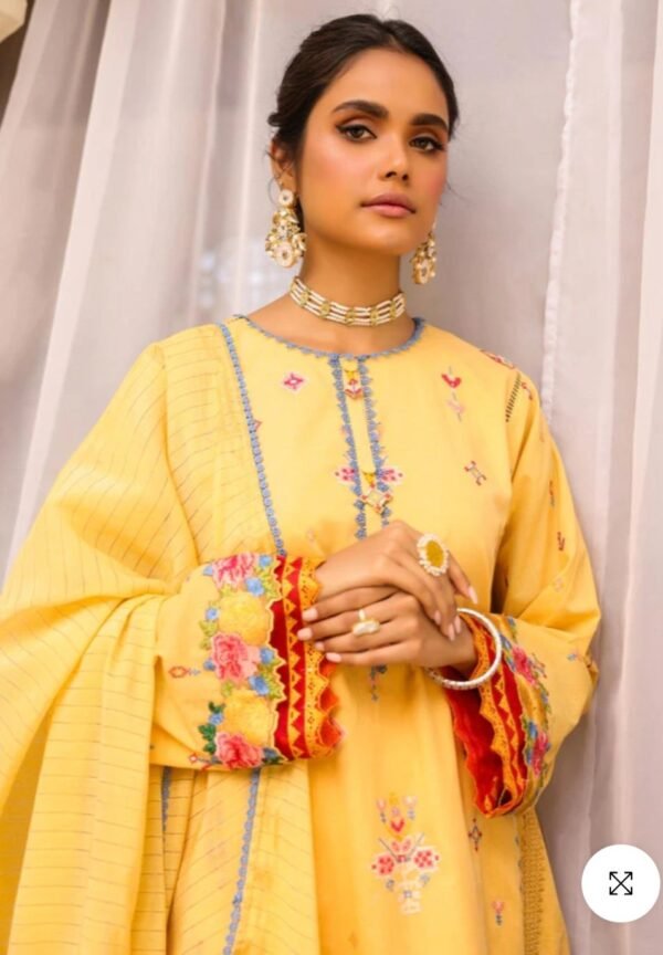 Alkaramstudio Stitched 3 Pc Embroidered Lawn Suit With Jacquard Dupatta - Image 2