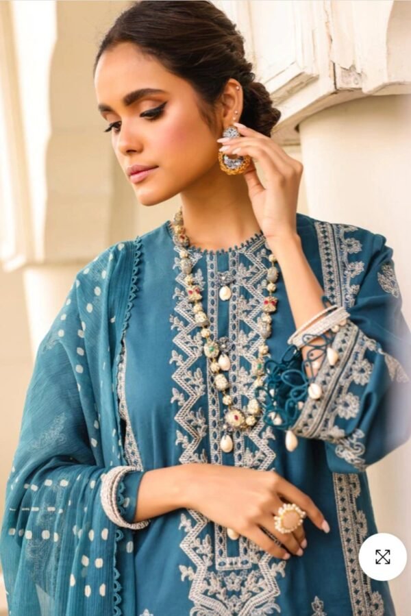 Alkaramstudio Stitched 3 Pc Embroidered Lawn Suit With Poly Chiffon Dupatta - Image 2