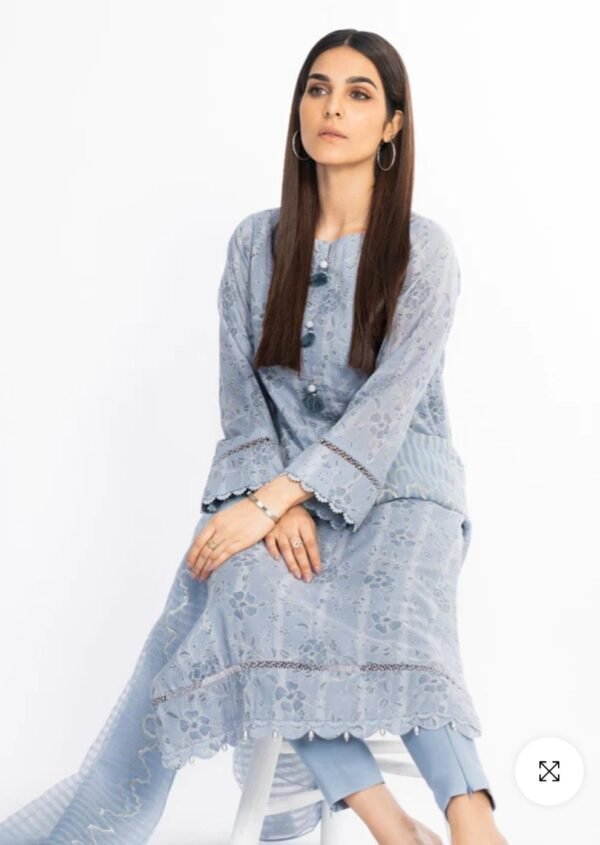 Alkaramstudio Stitched 3 Pc Embroidered Lawn Suit With Organza Dupatta - Image 2