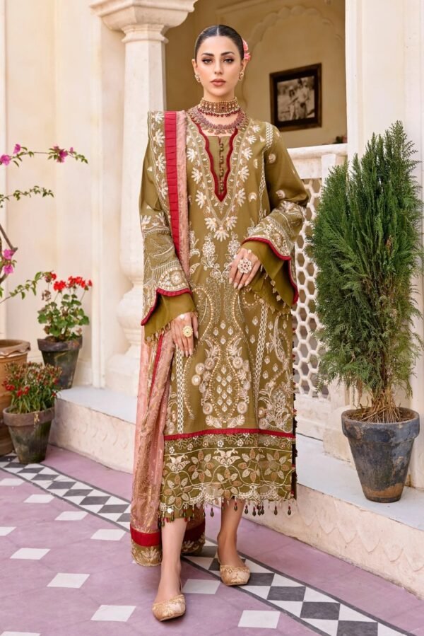 MNM Stitched Luxury Lawn - Olive Garden (MLFD-087)