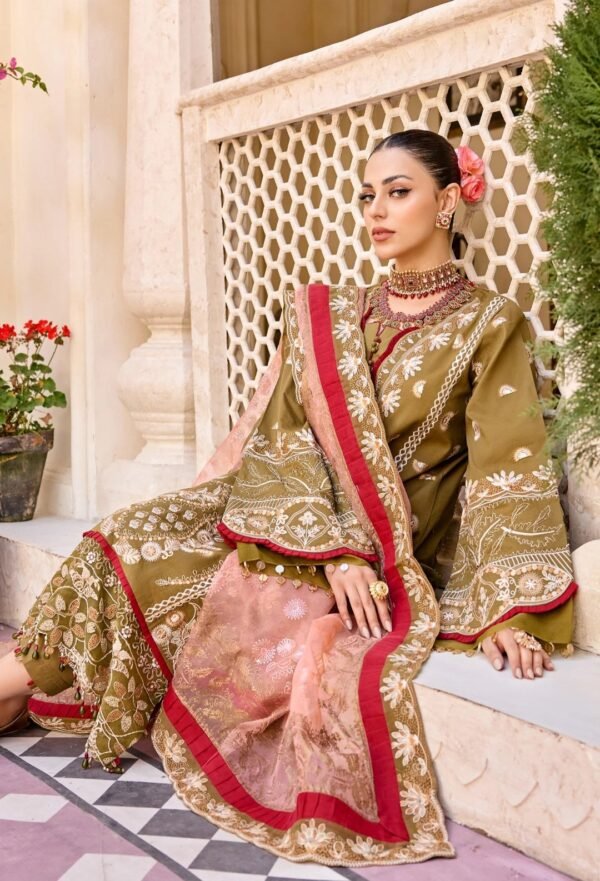 MNM Stitched Luxury Lawn - Olive Garden (MLFD-087) - Image 2