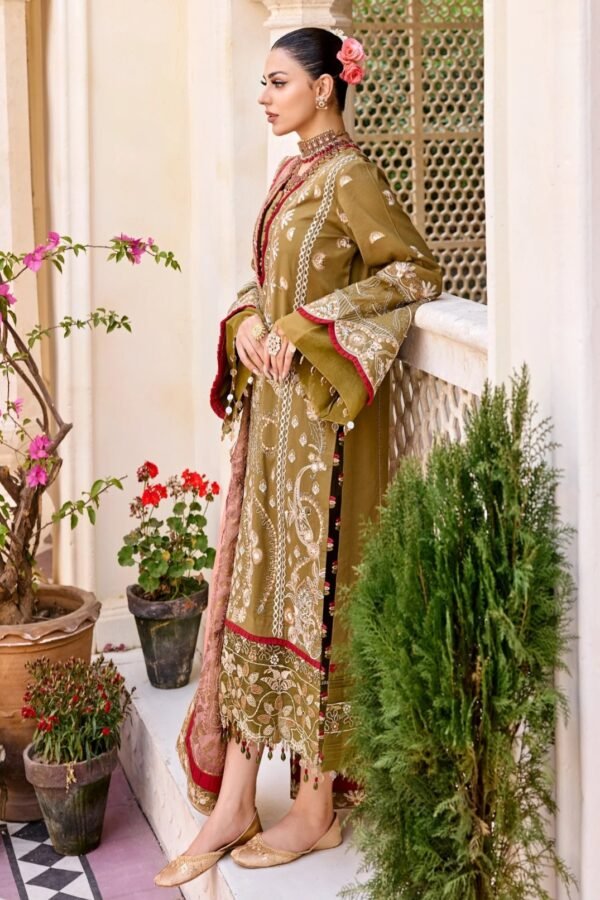 MNM Stitched Luxury Lawn - Olive Garden (MLFD-087) - Image 3