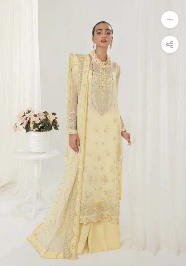 AIKATELIER 3PC STITCHED YELLOW CHIFFON