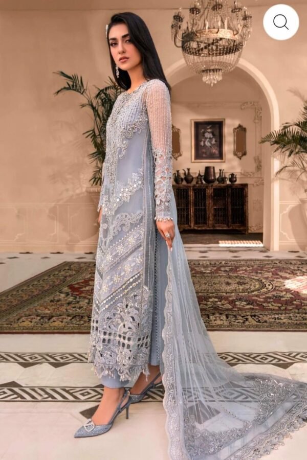 Maria B.Stitched MBROIDERED - Ice Blue BD-2603 - Image 9