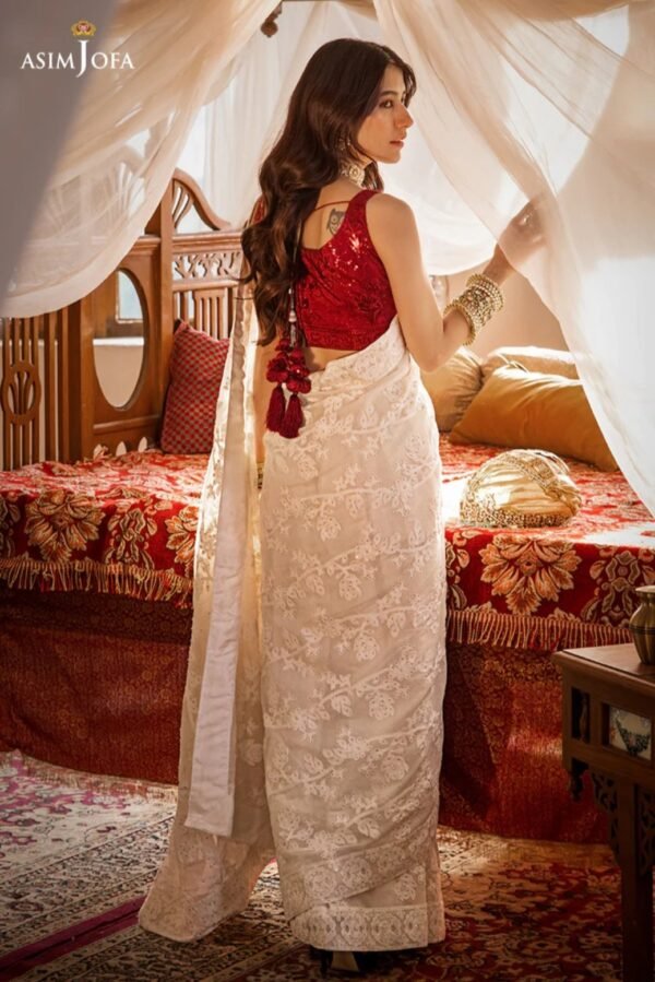 Asim Jofa Stitched Chikan Kari Sari AJMQ-05 - Image 3