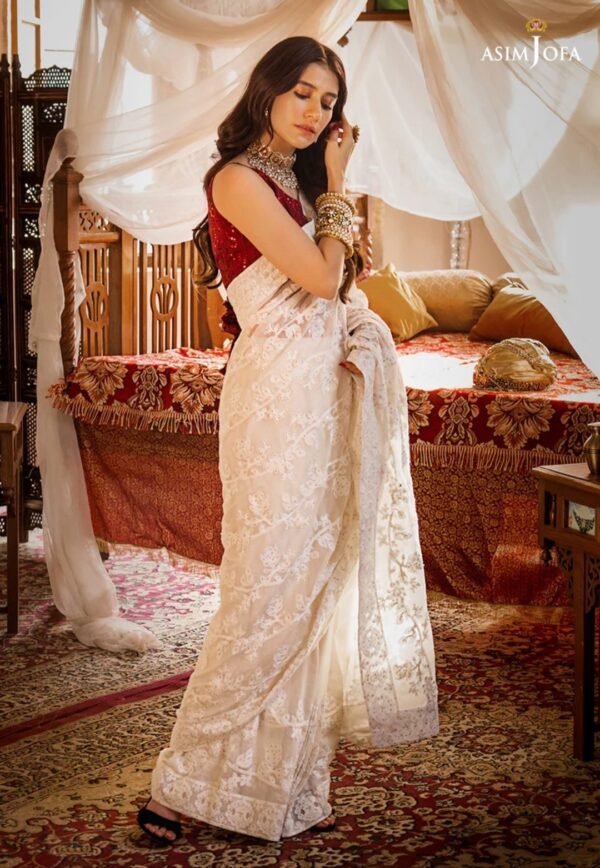 Asim Jofa Stitched Chikan Kari Sari AJMQ-05 - Image 2
