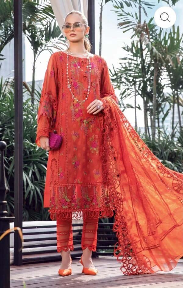 Maria.B 3PC Stitched Dress EL-23-03-Brunt Orange